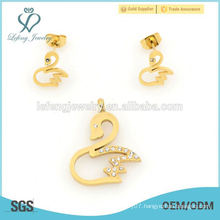 Top selling cute swan yellow gold sets jewelry wholesale 2015